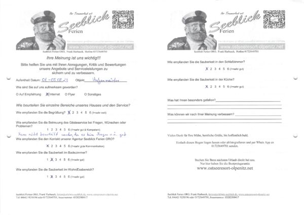 Gästefeedback vom 01.08.2023 - 05.08.2023